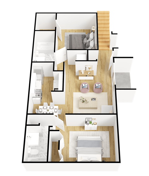 Floor plan for 2 beds, 2 baths, 960 sqft